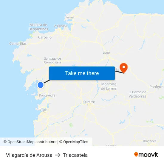 Vilagarcía de Arousa to Triacastela map