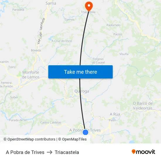 A Pobra de Trives to Triacastela map