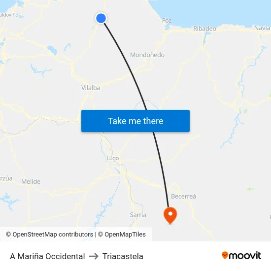 A Mariña Occidental to Triacastela map