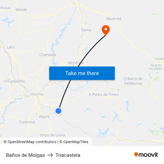 Baños de Molgas to Triacastela map