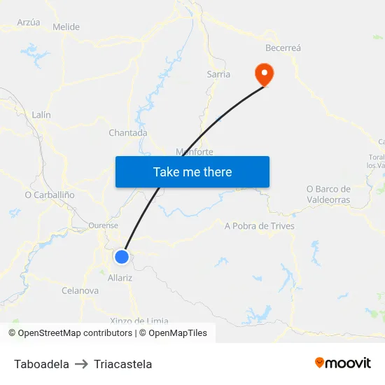 Taboadela to Triacastela map