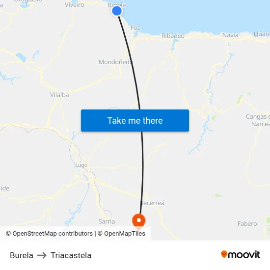 Burela to Triacastela map