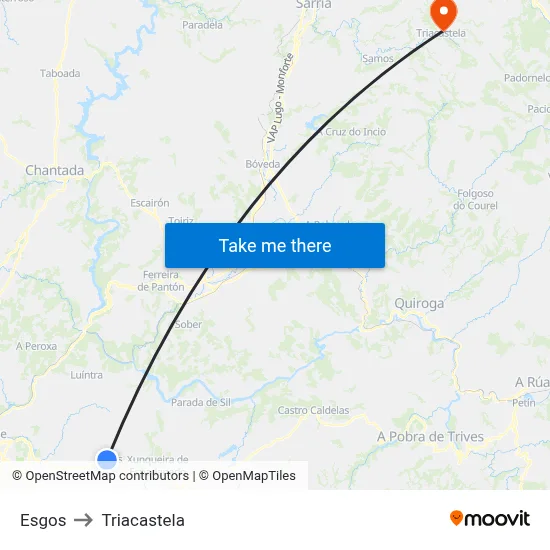 Esgos to Triacastela map