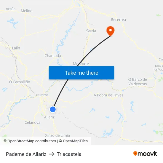 Paderne de Allariz to Triacastela map