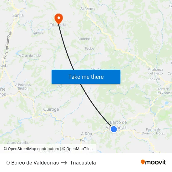 O Barco de Valdeorras to Triacastela map