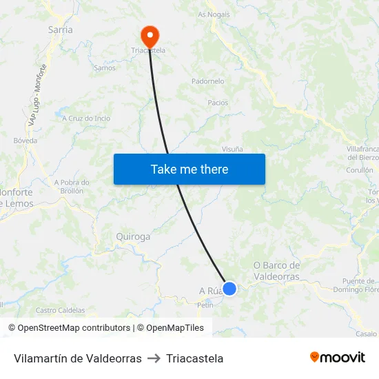 Vilamartín de Valdeorras to Triacastela map