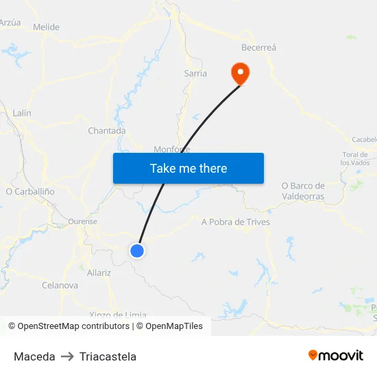 Maceda to Triacastela map