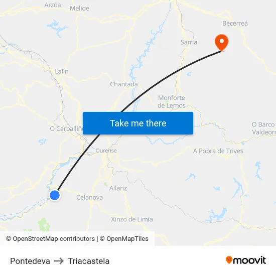 Pontedeva to Triacastela map