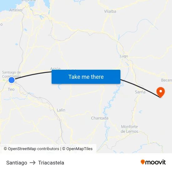 Santiago to Triacastela map