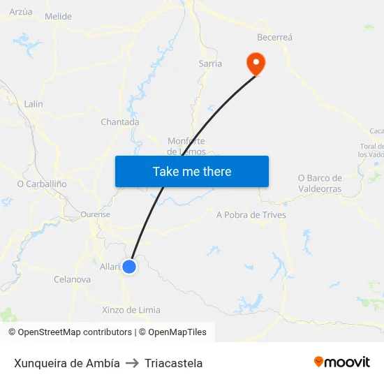 Xunqueira de Ambía to Triacastela map