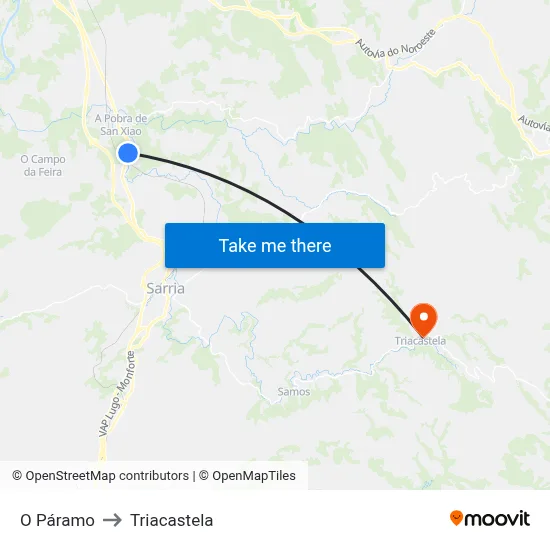 O Páramo to Triacastela map
