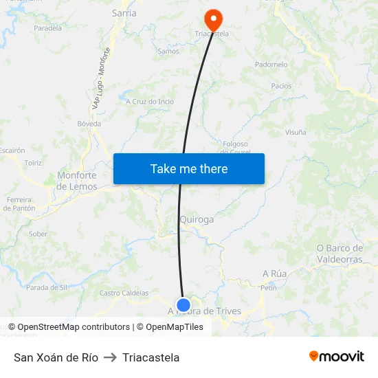 San Xoán de Río to Triacastela map