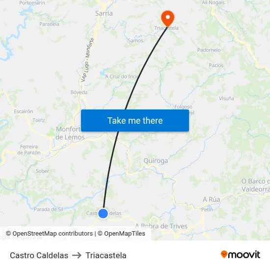 Castro Caldelas to Triacastela map