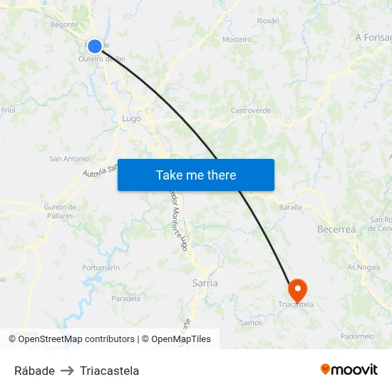 Rábade to Triacastela map