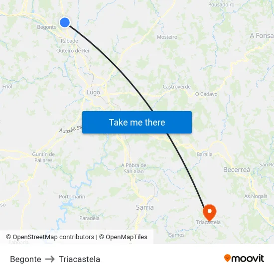 Begonte to Triacastela map