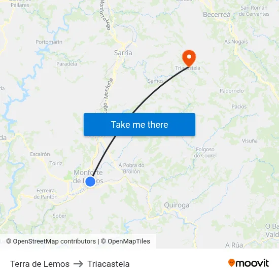 Terra de Lemos to Triacastela map