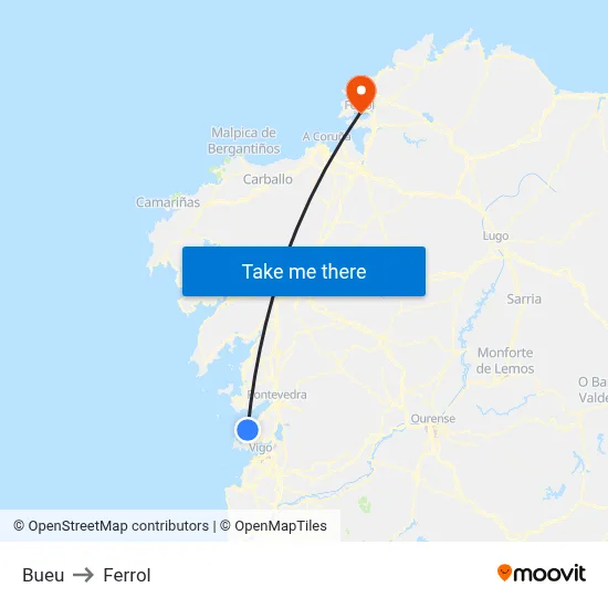 Bueu to Ferrol map