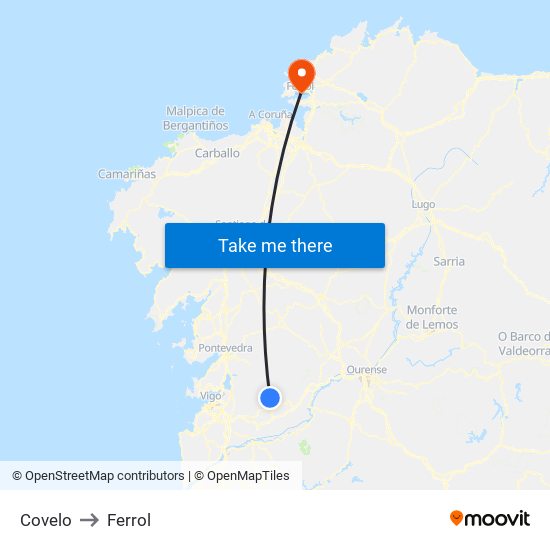 Covelo to Ferrol map