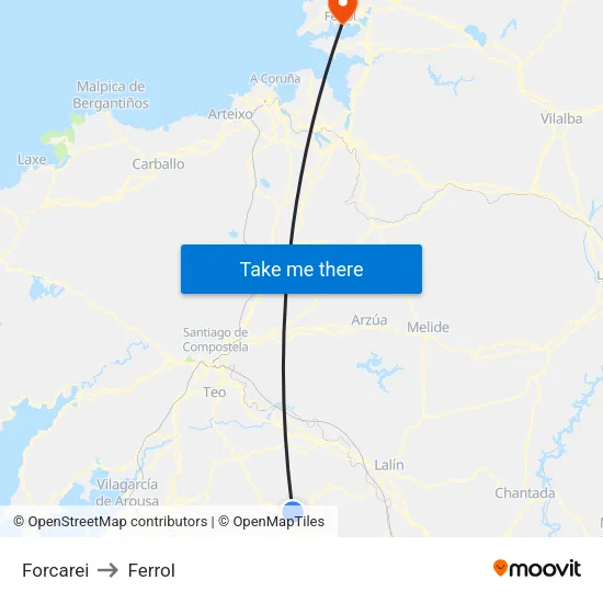 Forcarei to Ferrol map