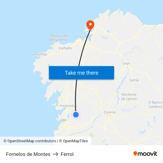 Fornelos de Montes to Ferrol map