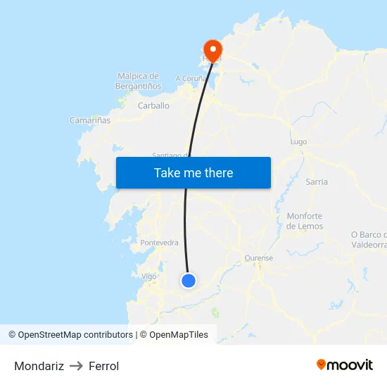 Mondariz to Ferrol map