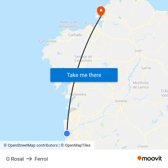 O Rosal to Ferrol map