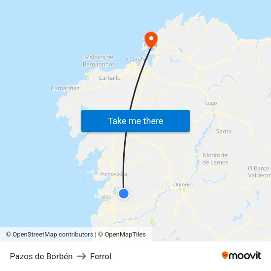 Pazos de Borbén to Ferrol map