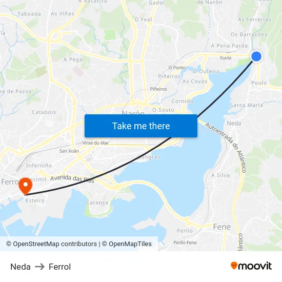 Neda to Ferrol map