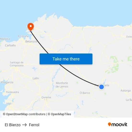 El Bierzo to Ferrol map
