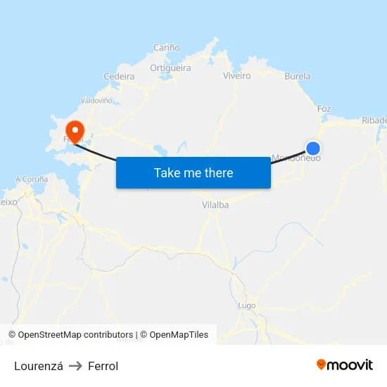 Lourenzá to Ferrol map