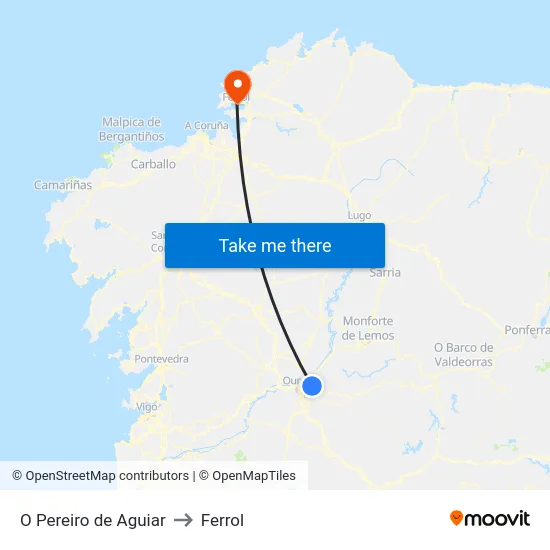 O Pereiro de Aguiar to Ferrol map