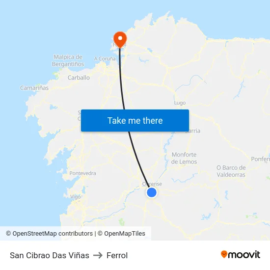 San Cibrao Das Viñas to Ferrol map