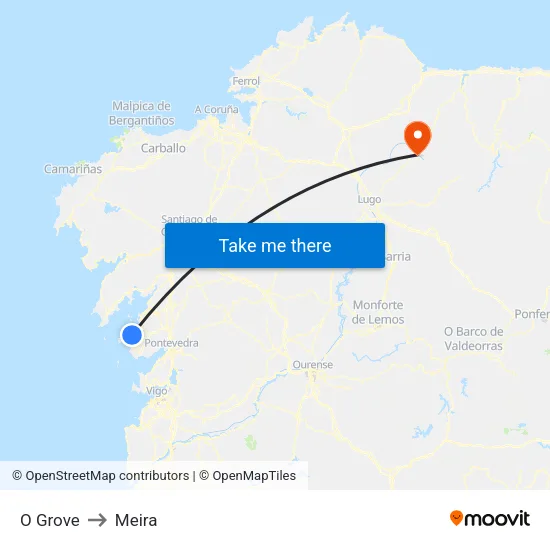O Grove to Meira map