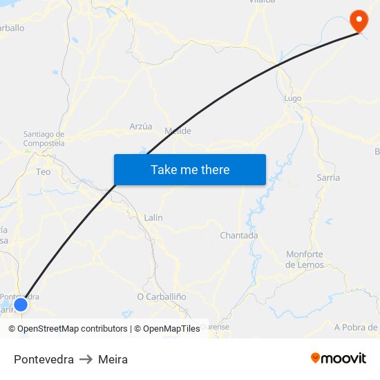 Pontevedra to Meira map