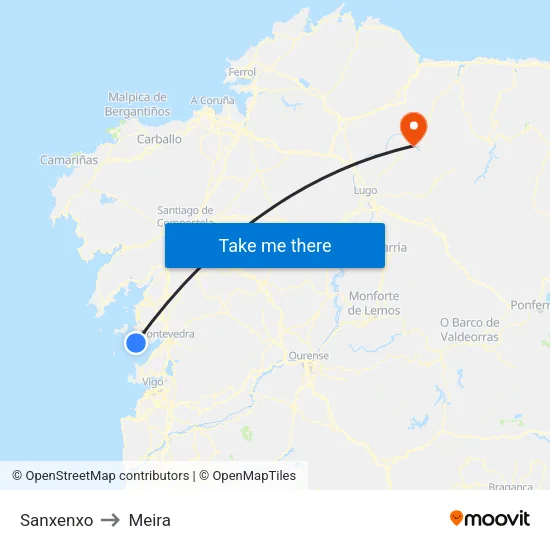 Sanxenxo to Meira map
