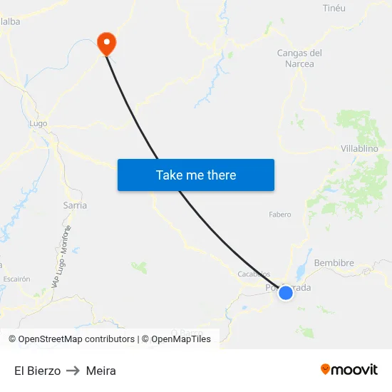 El Bierzo to Meira map