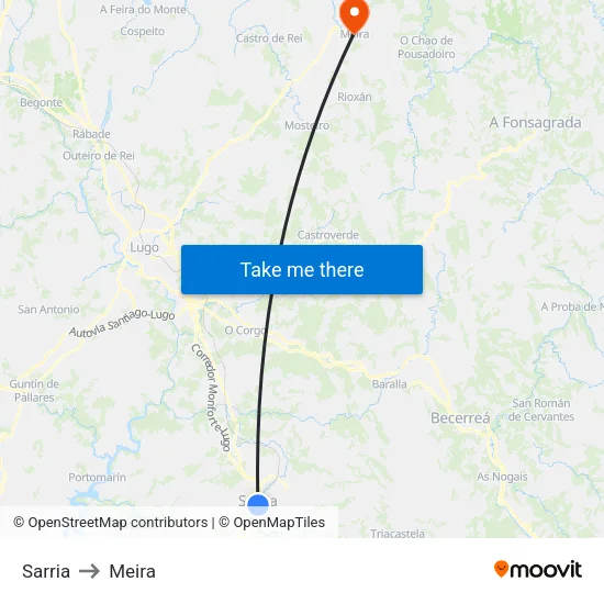 Sarria to Meira map