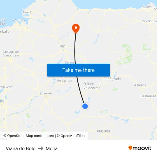 Viana do Bolo to Meira map