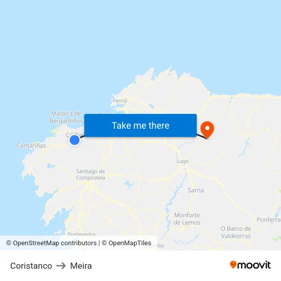 Coristanco to Meira map