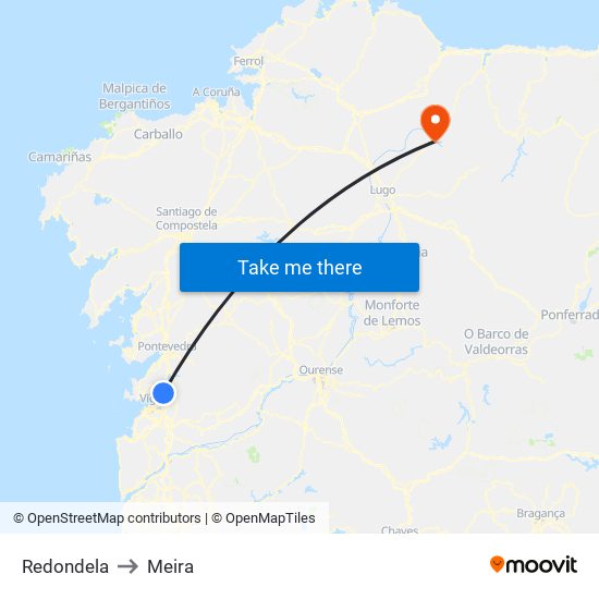 Redondela to Meira map