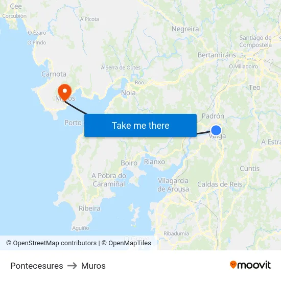 Pontecesures to Muros map