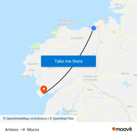 Arteixo to Muros map
