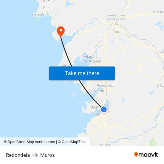 Redondela to Muros map