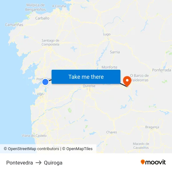 Pontevedra to Quiroga map