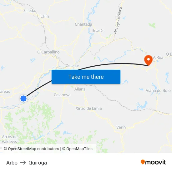 Arbo to Quiroga map