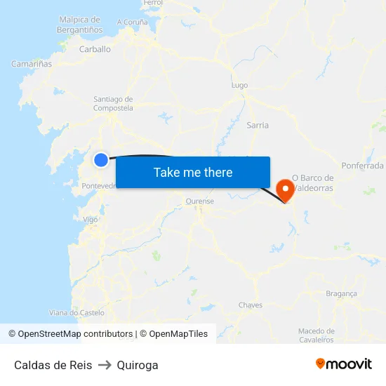 Caldas de Reis to Quiroga map