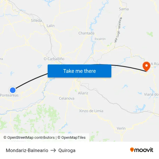 Mondariz-Balneario to Quiroga map