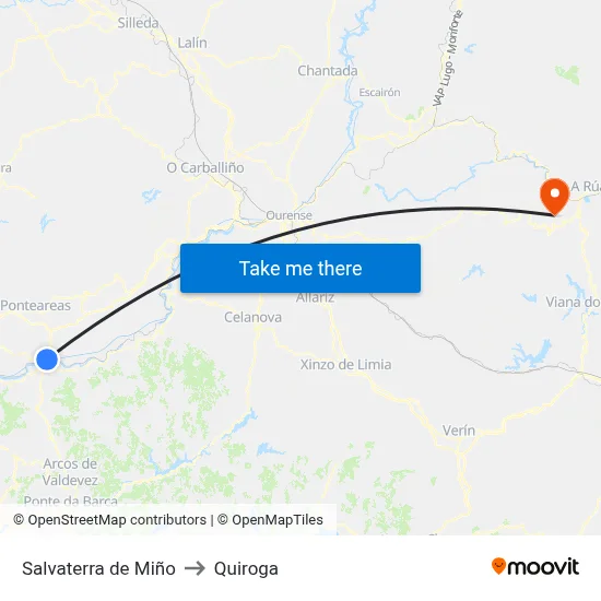 Salvaterra de Miño to Quiroga map