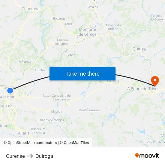 Ourense to Quiroga map