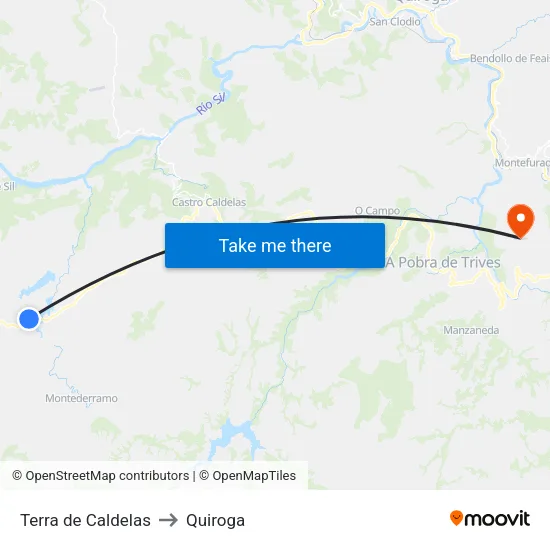 Terra de Caldelas to Quiroga map